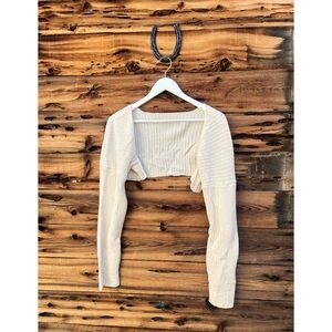 UNBRANDED | Open Front Ribbed Knit Crop Beige Crop Sweater Top Cardigan M